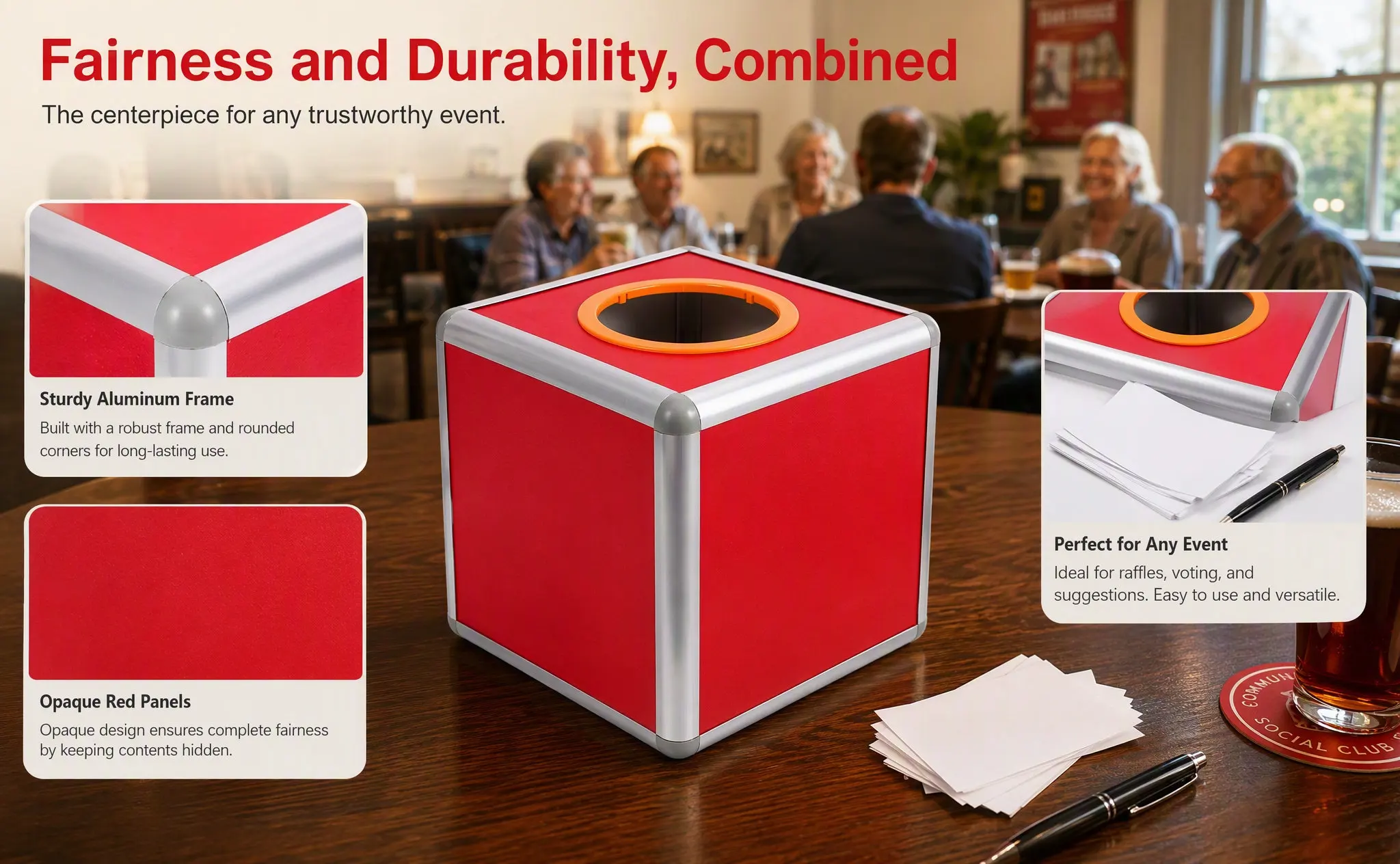 20Cm Aluminum Alloy Raffle Box Clear Acrylic Style Lottery Container for Door Prize Drawing Contest Entry Fundraising Ballot