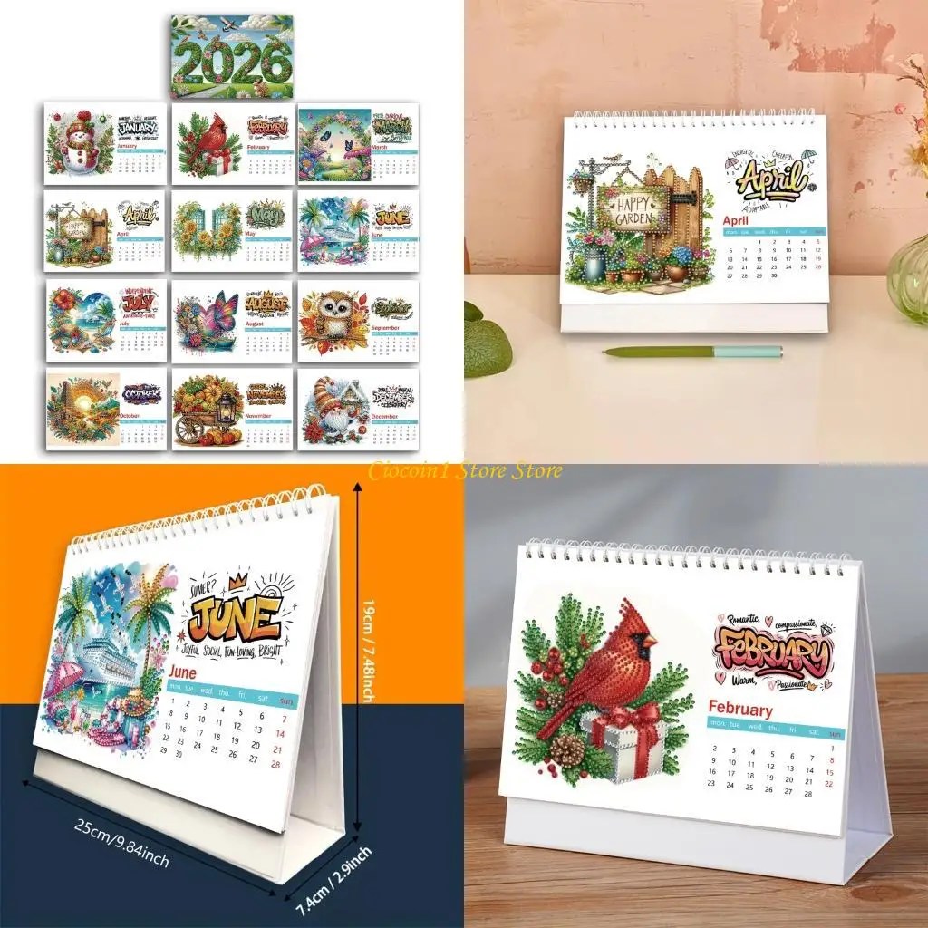 

A3PC 2026 Календарь со стразами-художественный календарь ручной работы со стразами и наклейками с драгоценными камнями, для дома