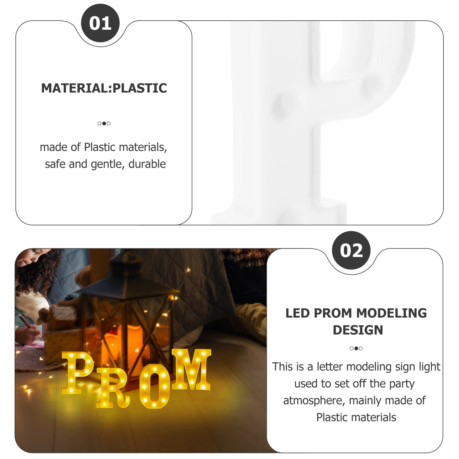 

4pcs Letter Light PROM Warm White 16CM Plastic Party Decor Wedding Birthday Home Sign Birthday Party Decorations Wall
