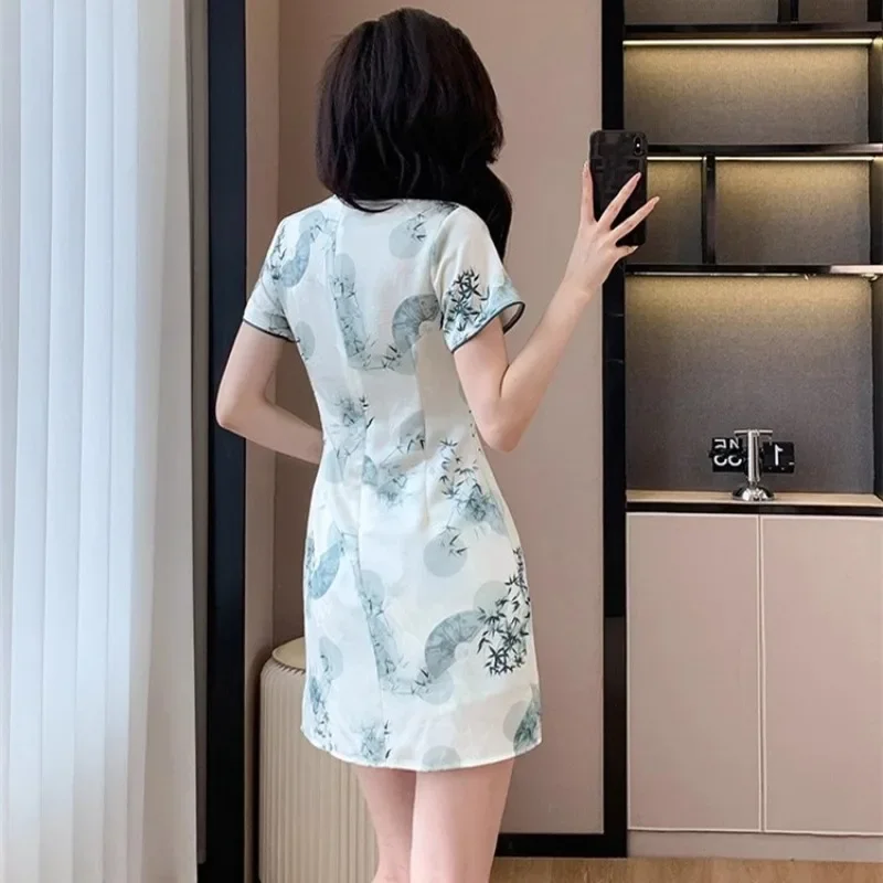 فستان صيفي مثير قصير 2 قطعة مجموعة ملابس النساء فساتين شيونغسام دعوى ملابس امرأة Vestidos الصينية تشيباو أنيقة Ropa Mujer #2