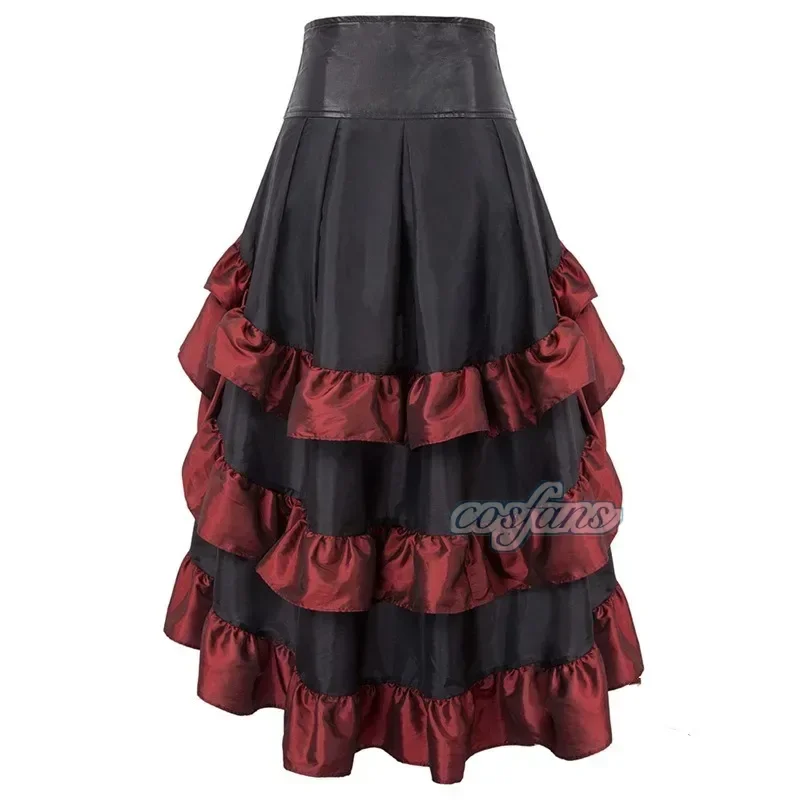 คอสเพลย์ Vintage Steampunk ชุด Victorian ยุคกลาง Ruffled ซาติน Lotus Trim Gothic กระโปรงผู้หญิงกระโปรงรัดตัวชุดโจรสลัด