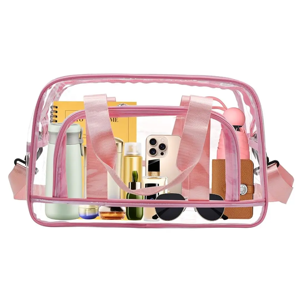 Clear Bags for Stadium Large Clear Tote Bag with Shoulder Strap Duffel Bag for Work Travel Gym Makeup Organizer