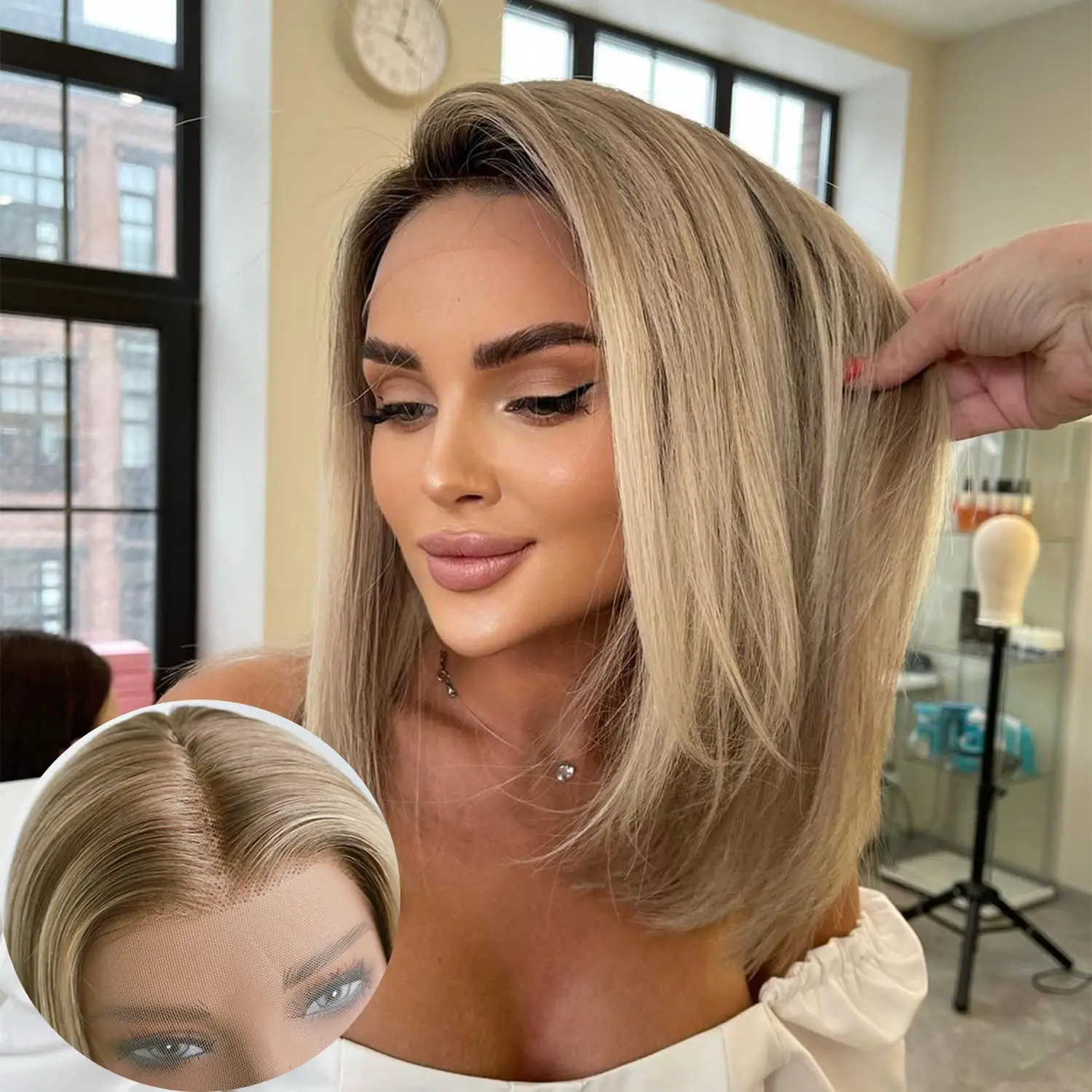 Ash Blonde Bob Wig 180 Density Straight Human Hair Frontal Wig 13x4 Transparent Lace Front Wig With Baby Hair For Women