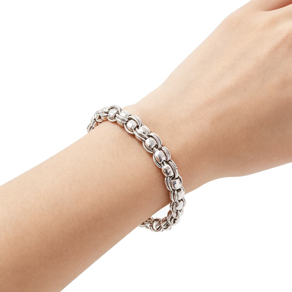 Silver Stainless Steel Bracelets Openwork Beads Design Daily Life Versatile Punk Style Neutral Vintage Wrist Fashion Jewellery