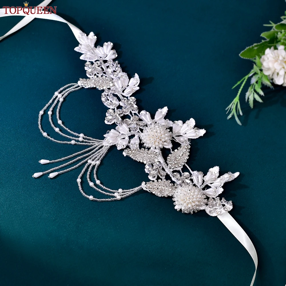 TOPQUEEN Beaded Bridal Belt Wedding Dress Belt Crystal Dress Applique Sewing Evening Gown Decoration S482