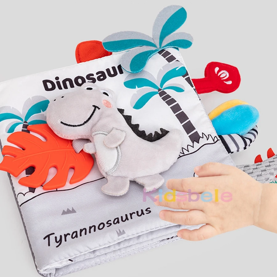 Livre en tissu doux pour bébé avec queue d'animal, livre d'activités sensorielles froissées pour nourrissons, jouet de poussette de berceau d'apprentissage précoce pour 3 à 12 mois