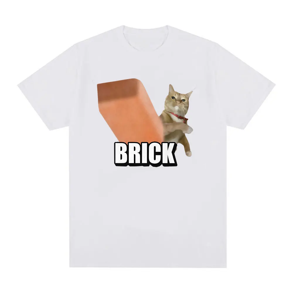 Funny Cat Throwing Brick Meme T Shirt Men Women Summer High Quality Fashion T-shirt Vintage O-Neck Oversized 100% Cotton Tshirts