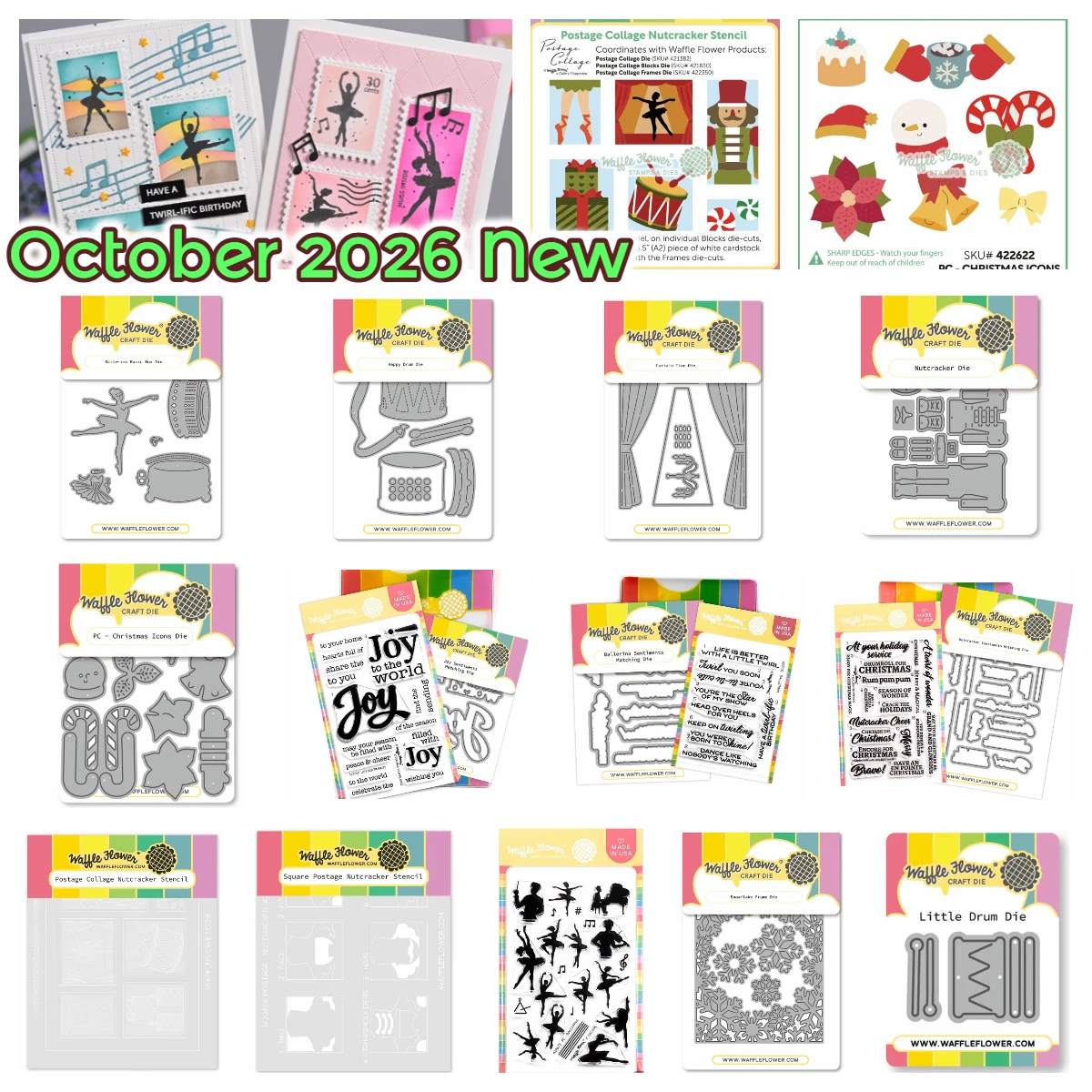 October 2026 New Waffle Flowers Ballerina Music Box Die Metal Cutting Dies Stamps Stencils for DIY Scrapbook Handmade Album Card