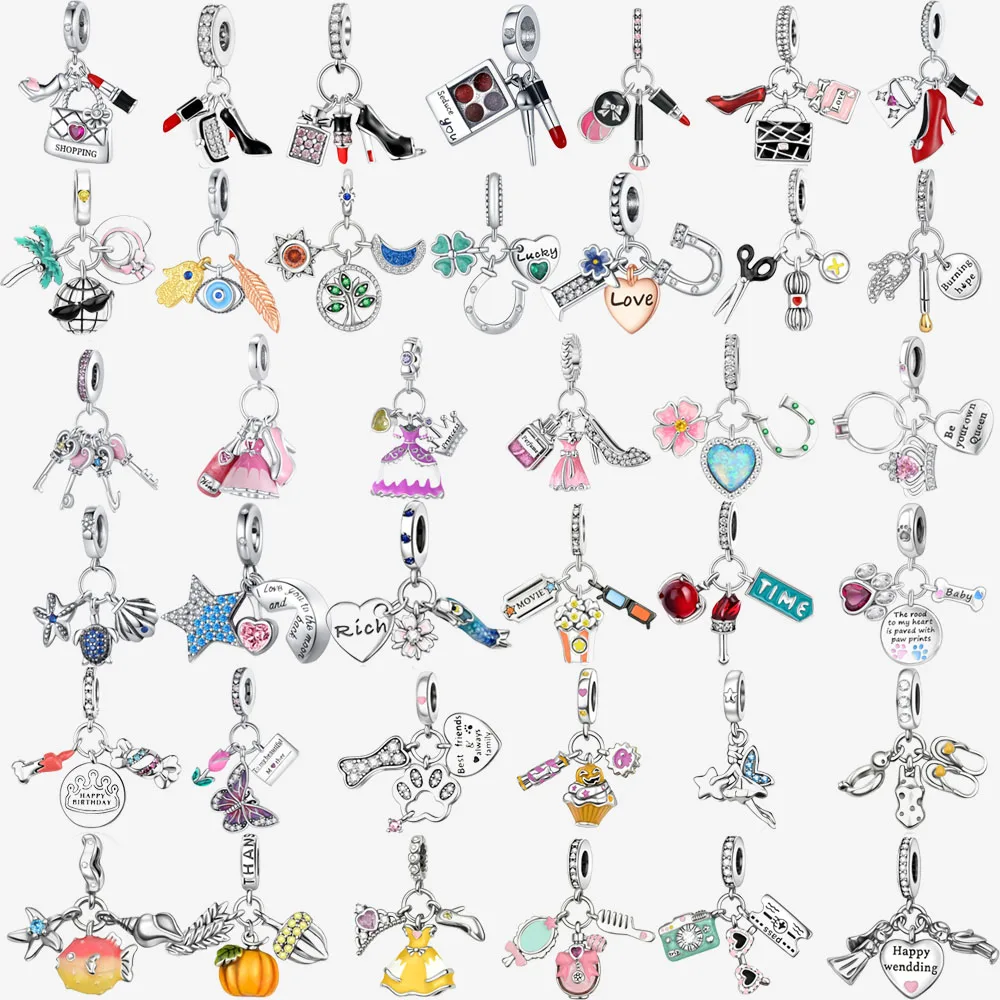 

Makeup Cosmetic 925 Sterling Silver Dress Lipstick Dangle Charms Fit Original Bracelet Beads Jewelry DIY Gift plata de ley