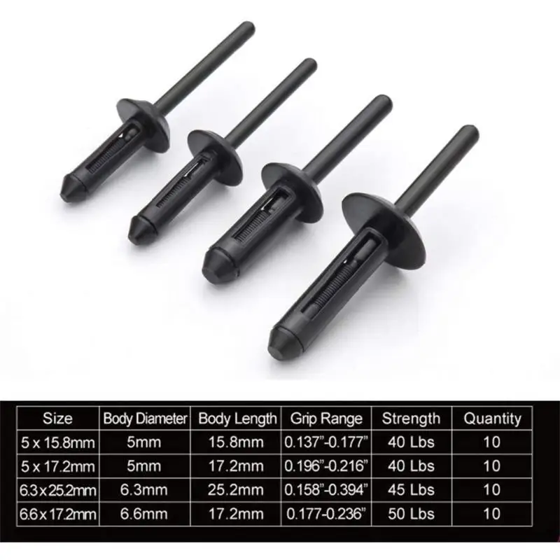 Set 652F/41 pezzi Collezione rivetti fissaggio per rivetti in plastica Sistema funzionamento rapido Applicazioni