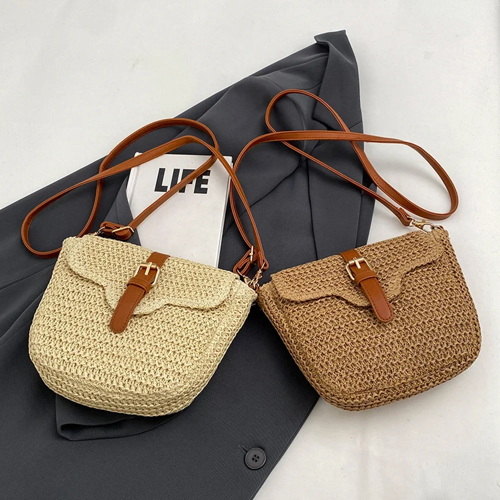 

Women Straw Bags Summer Hand-Woven Handbags Casual Beach Shoulder Crossbody Bags Small Mobile Phone Purse Ladies Messenger Bags