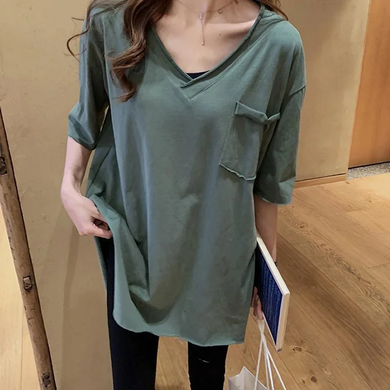 Damen Sommer T-Shirt mit V-Ausschnitt und Kurzen Ärmeln, Mädchen Studenten Lockeres Slim-Fit Oberteil, Lässiges Damen-T-Shirt für Streetdance und Sport