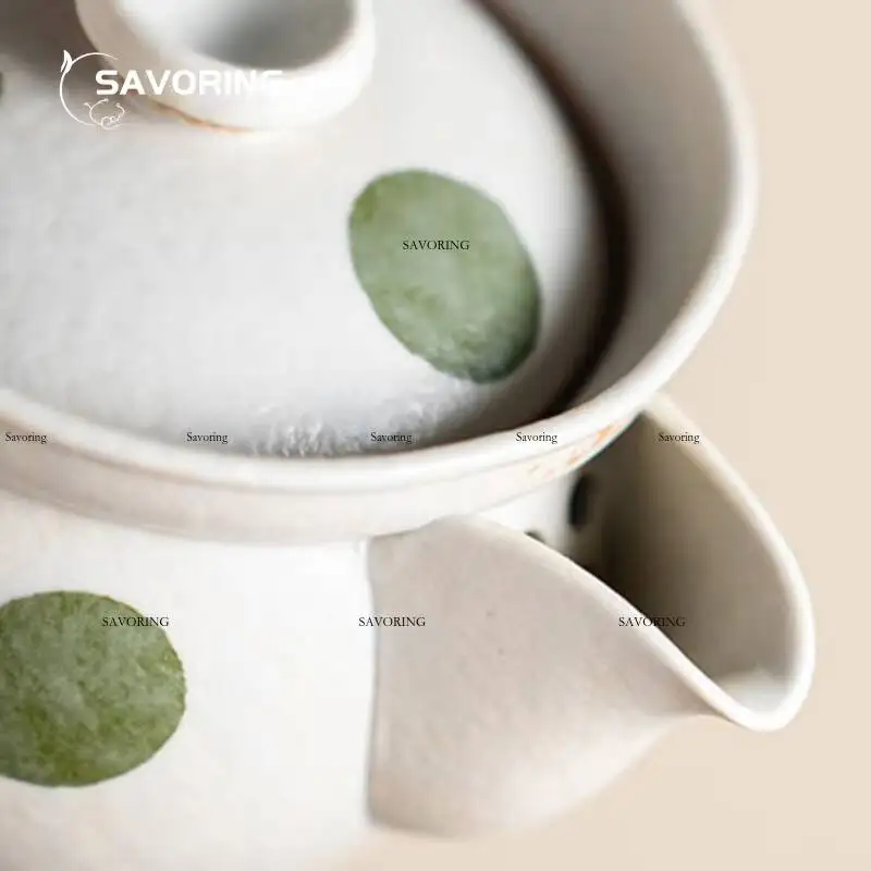 Hand-Painted Green Dot Tea Set Gaiwan Chinese Camping Cover Bowl Travel Luxury Porcelain Cup Tool Pot Ceremony Cups Accessories view 6