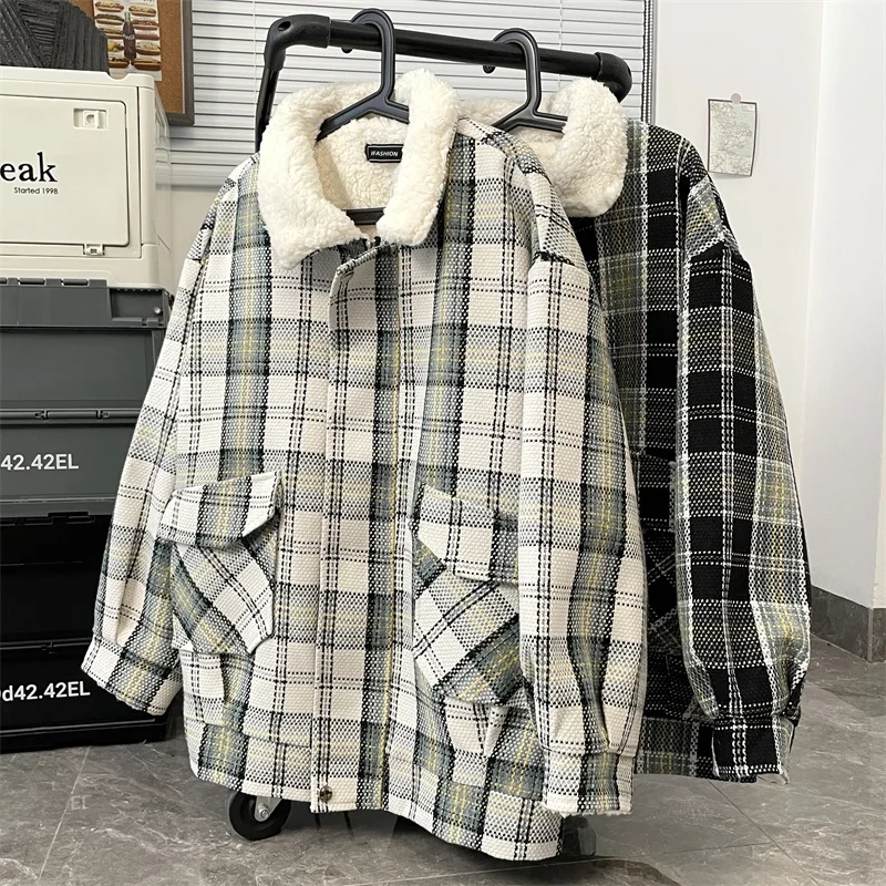 

Мужская зимняя куртка из утолщенного хлопка с вельветовым покрытием, повседневная, с клетчатым воротником, молодежная, модная, свободного кроя, стандартной длины