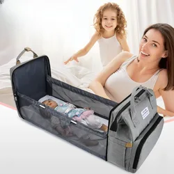 Mommy Bag Folding Baby Bed Mother Large Capacity Folding Crib Bed Portable Milk Bottle Diaper Double Shoulder Mom's Bag