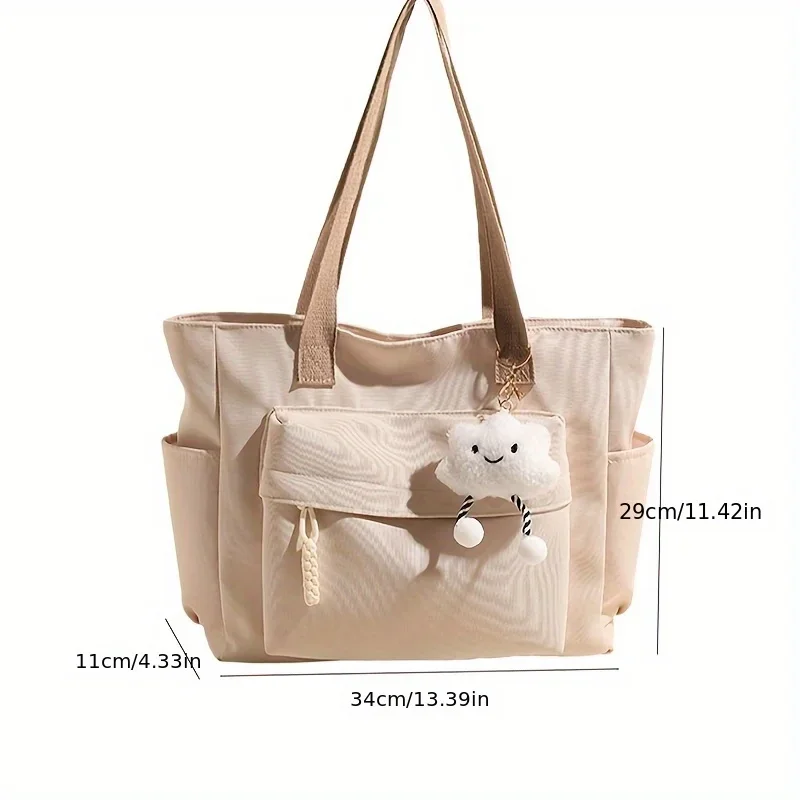 Multi Compartment, Zipper Closure, Women's Bags Large Capacity Japanese Style Tote Bag, Cute Plush Fixed Strap, Casual Elegance image 3