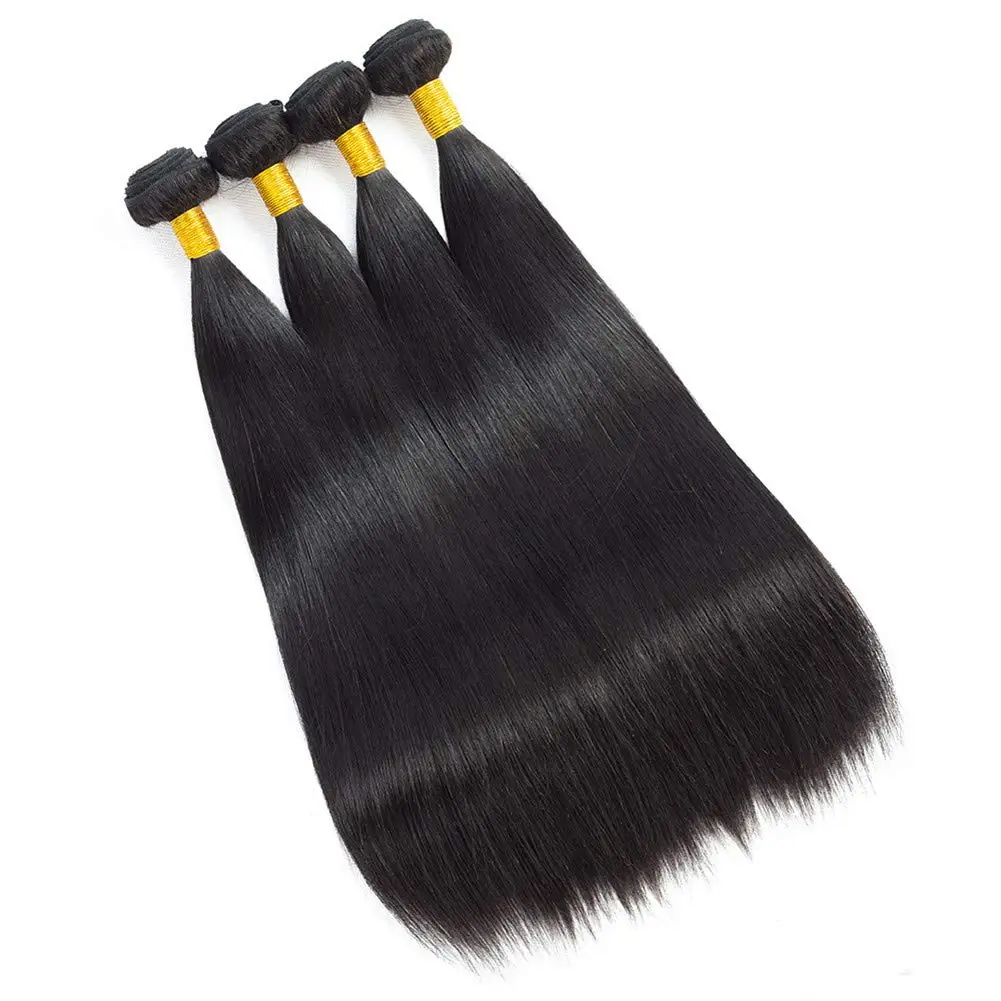 Pacotes retos do cabelo humano, cabelo brasileiro do Virgin, trama dobro, cor natural, 24 ", 24", 24 ", 24"