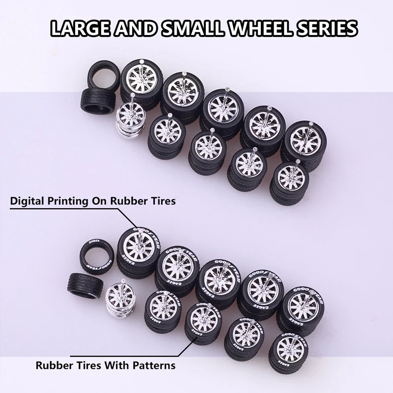 5sets 1/64 Alloy Car Wheels Modified Parts For 1:64 Matchbox/ Model Car Removable Tires With Rubber Tires Wheel Model Car