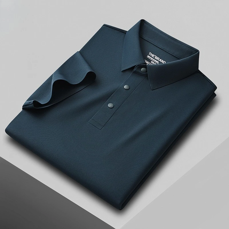 

Летняя мужская свободная повседневная рубашка поло с короткими рукавами, высококачественная бесшовная футболка с отложным воротником, удобные свободные стильные топы