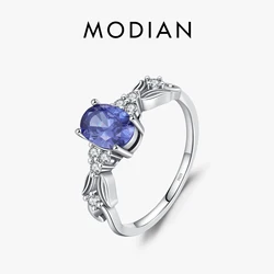 MODIAN 925 Sterling Silver Vintage Mermaid Tail Texture Rings Retro Tanzanite Color CZ Fashion Jewelry For Women And Girls