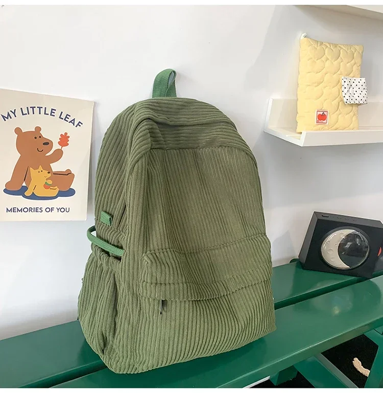 Solid Nylon Soft Sewing Thread Zipper School Bags 2026 High Quality Large Capacity Bags Corduroy Casaul Softback Youth Backpack