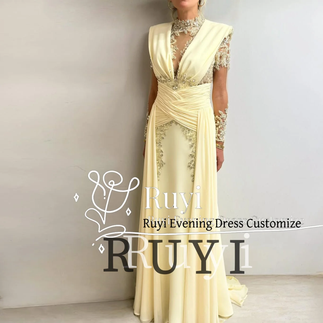 

Роскошные вечерние платья из тюля с длинными рукавами и аппликацией из бисера по индивидуальному заказу для гостей на свадьбе, шифоновое вечернее платье больших размеров