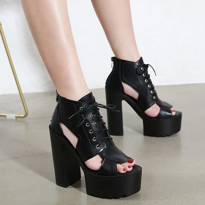 block heel shoes lace up sandals Casual Shoes platform heels summer sandals wedges gladiators summer sandals women punk shoes