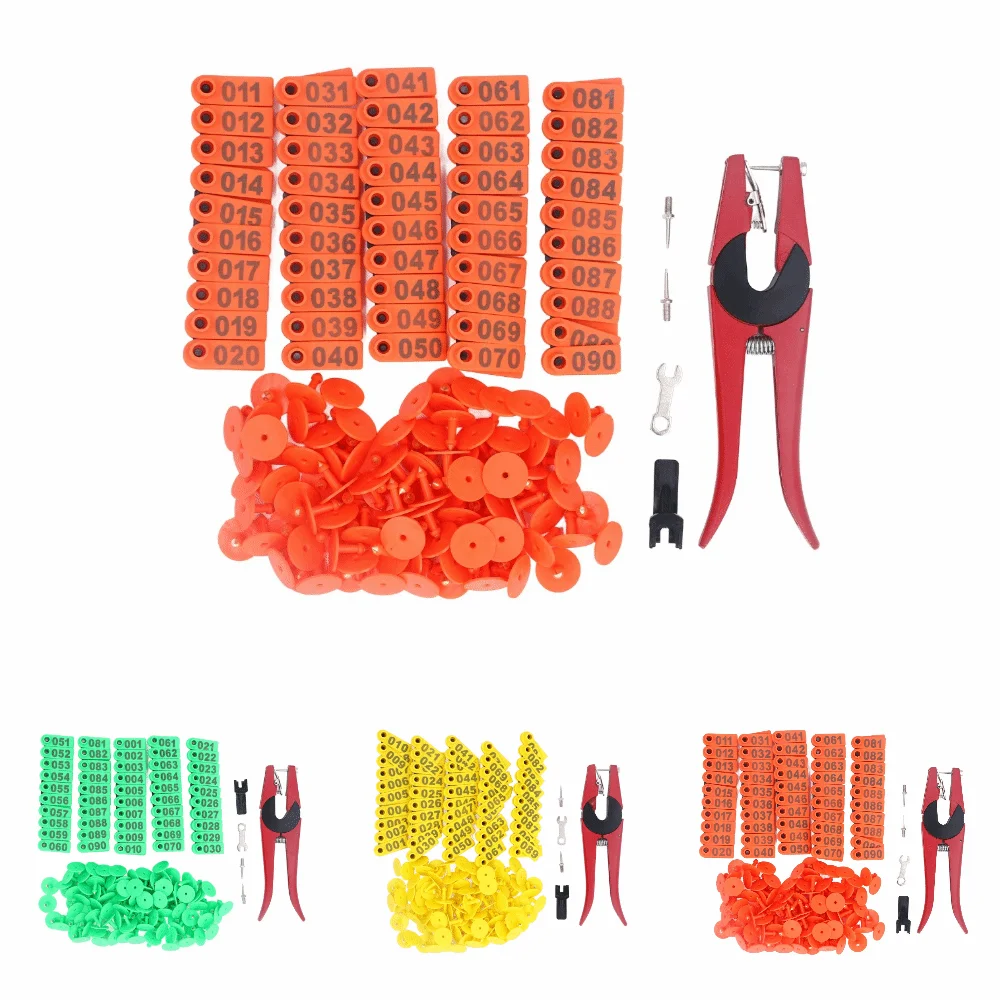 1 set of 103 Red Plier Livestock Ear Tag Kit 2 Ear Tag Needle Automatic Safety Lock Number Ear Tag TPU Tag