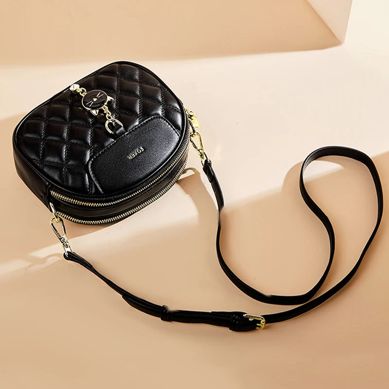 FOXER Brand Women's Synthetic Leather Quilted Crossbody Bag Female Diamond Pattern Zipper Adjustable Strap Shoulder Shell Bag