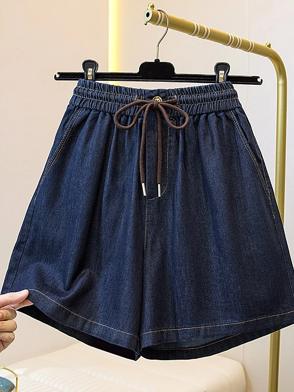 

High Waist Wide Leg Denim Shorts Belted Thin Leg Lengthening Summer Casual Loose Fit Women's plus Size Pants