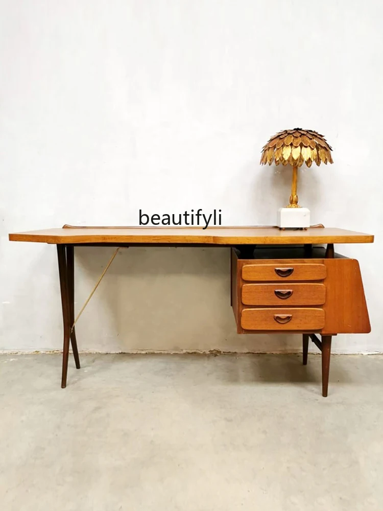 Modern Minimalist Mid-Ancient Solid Wood Desk Medieval Retro Designer Model Writing Desk Nordic Writing Desk