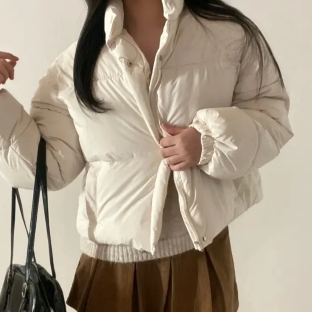 

Chic Autumn Winter ort Puffer Jaet Women's Cotton Jaet Stand Collar Retro Bread Sle Coat Korean Version Straight Cut