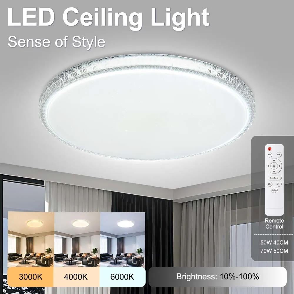 Dimmable LED Ceiling light Crystal Frame Led Ceiling Lamps Remote Control Tricolor Panel Lights For Living Room Bedroom Kitchen