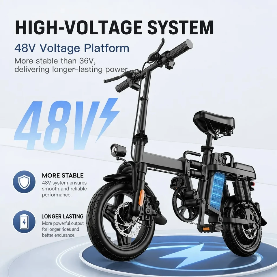 Folding Electric Bike 48V 500W Motor 15Ah Battery 43km/h Max Speed 60km Range 14-inch Foldable Electric Bicycle Dual Disc Brakes City Commuter E-bike image 5