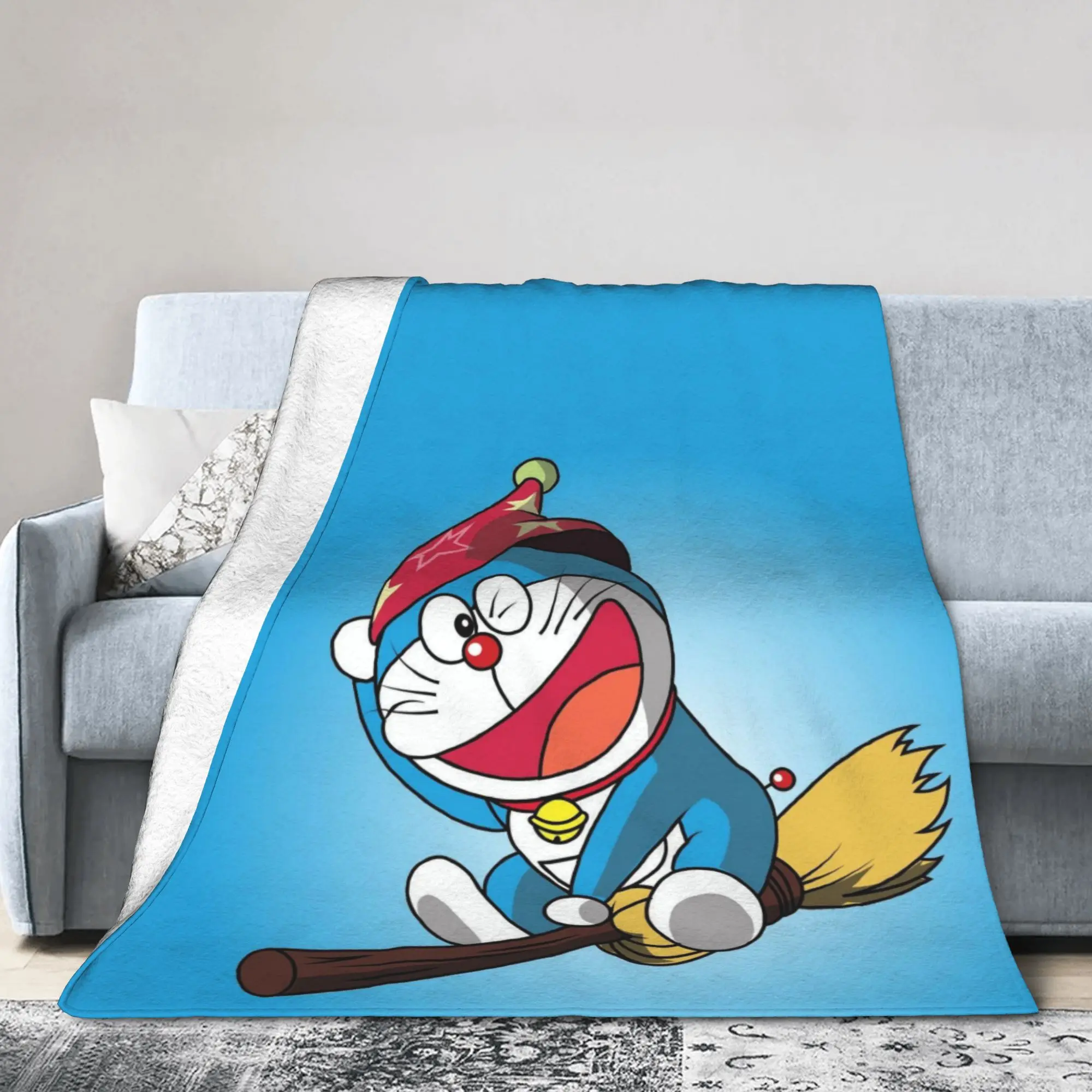 Custom Sofa Fleece D-Doraemons Cartoon Throw Blanket Warm Flannel  Blankets for Bed Travel Couch Quilt