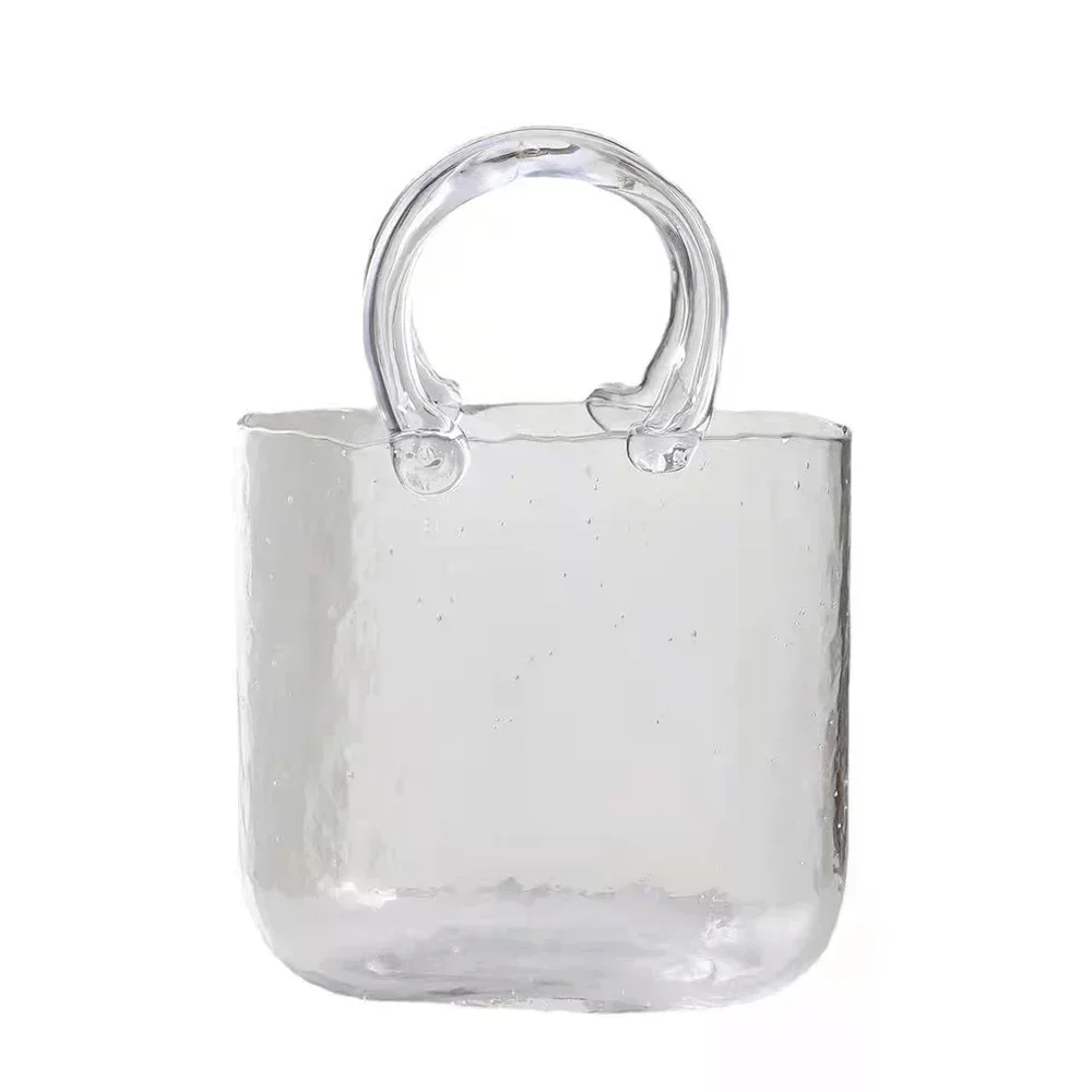 

Handmade Luxury Vase Flowers Glass Bag Vase Unique Wide Mouth Bubble Handbag Flower Vases For Home Decorative