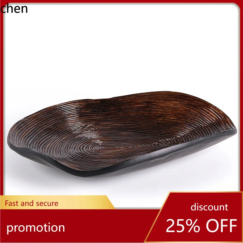 

H1 Irregular Oval Tray Ornament Imitation Solid Wood Tree Ring Fruit Plate Exhibition Hall Decorative Storage Tray