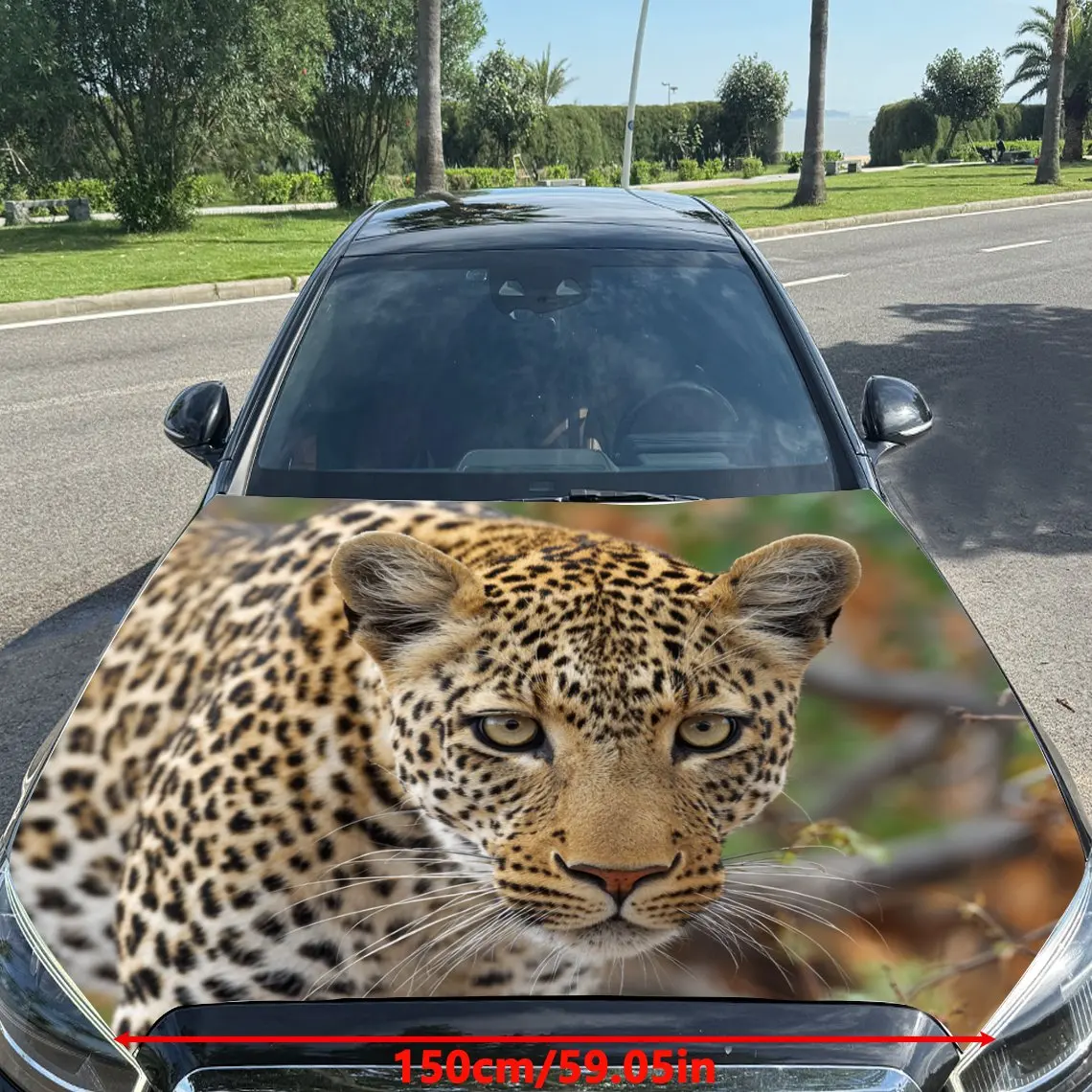 Natural Habitat Leopard Car Hood Sticker,Waterproof Self-Adhesive Vinyl Graphics Decals,Decorative Auto Accessories Stickers