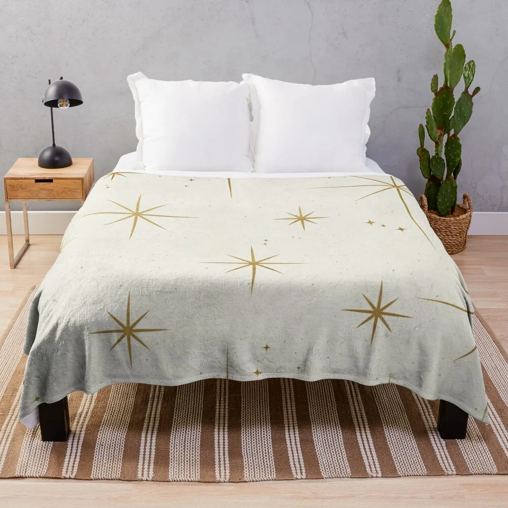 Gold Art Deco Stars Sparkle Pattern Astrology Astronomical Vintage Style White Background Throw Blanket Baby Blankets