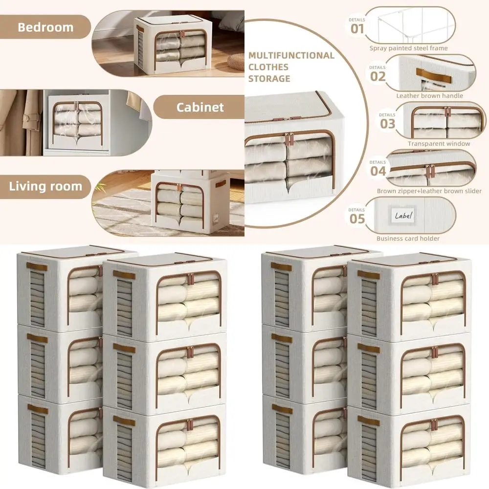 

Набор из 6 складных тканевых корзин для хранения - кремово-белые, 16,5x12,2x12,2 дюйма