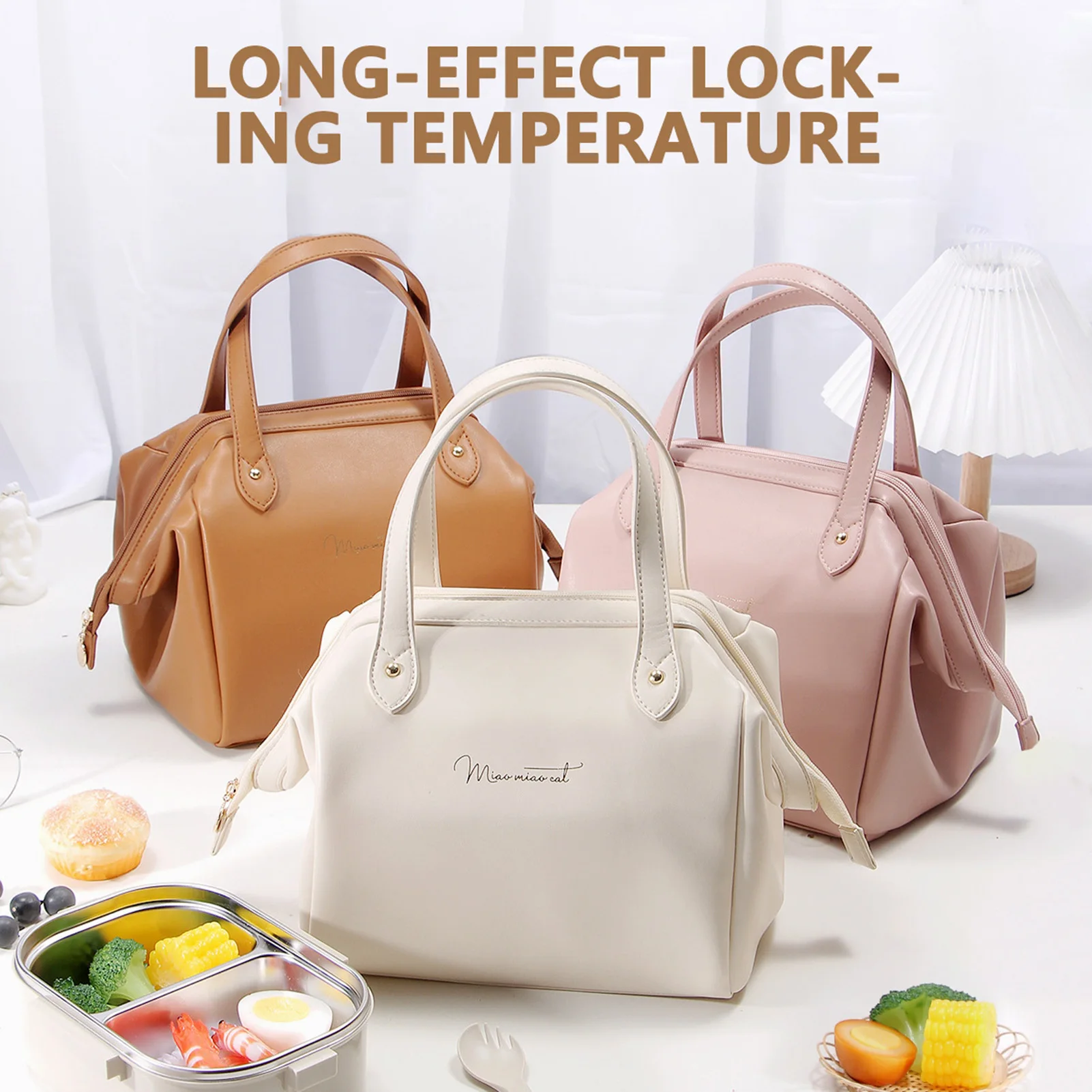 Insulated lunch Bag Portable PU Leather Lunch Bag Ice Bag Large Capacity Waterproof  Insulation  Package For Women Girl Female