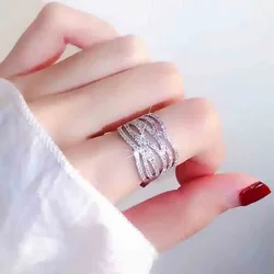 Huitan Graceful Hollow-out Designed Rings for Women Luxury Wide Band Gorgeous Finger Accessories Attractive Chic Party Jewelry