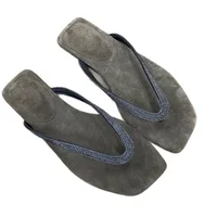 Fashion Square Toe Crystal Narrow Band Flat Slippers High Quality Faux Suede Clip Toe Flip Flops Women Comfort Casual Beach Shoe - Image 6