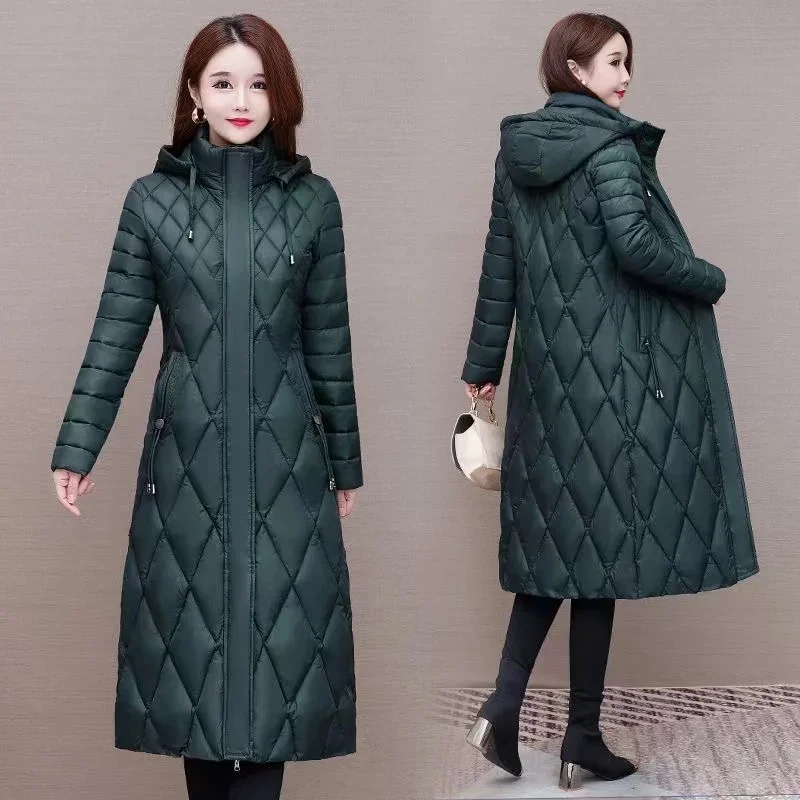 Middle-aged Mother Long Down Jacket 2023 Winter Women Hooded Parkas Coat Female Loose Padded Cotton Thicken Warm Puffer Jackets