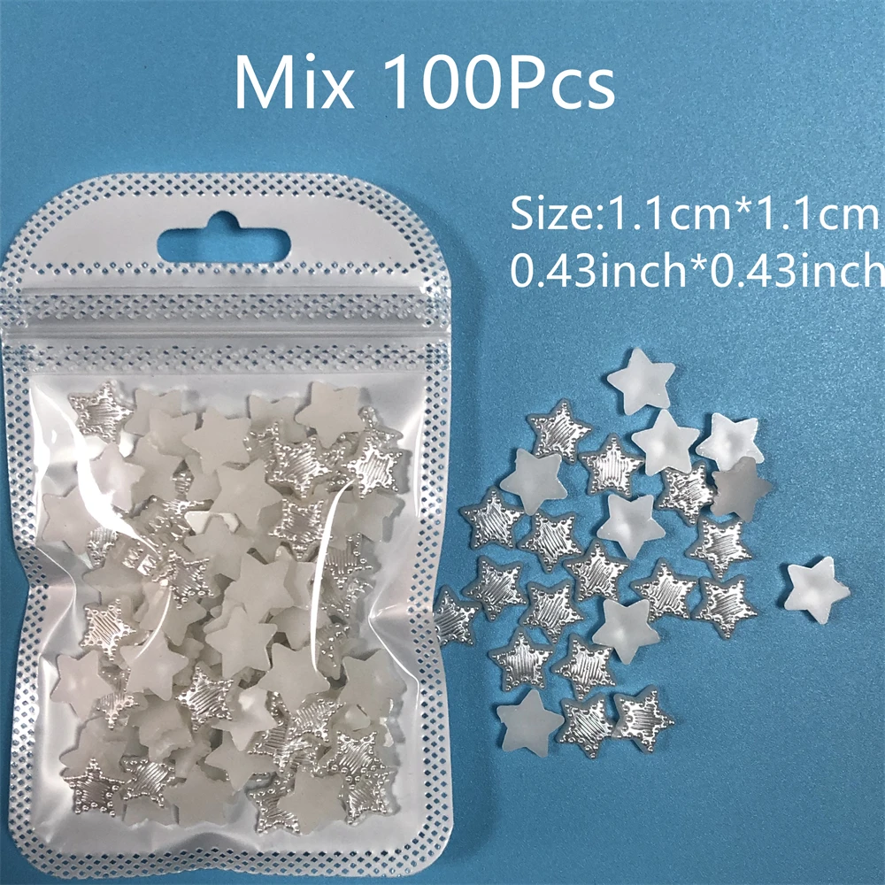 New 100Pcs/Bag Colorful Solid Star Resin Nail Art Charm White Pink Beige 3D Nail Accessories Diy Handmade Decoration Bulk Supply