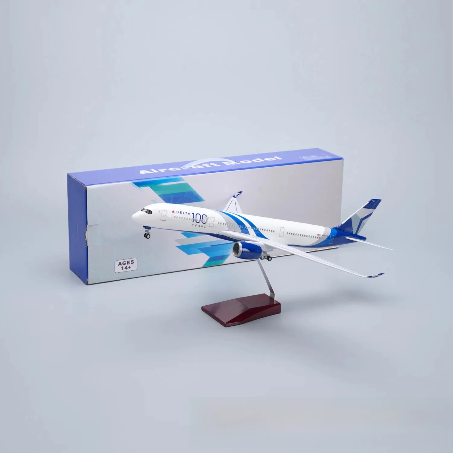 1/142 Scale Aircraft 47cm A350 Delta 100 Years Resin Diecast Airplanes Model With Stand For Static Display Aviation Souvenir