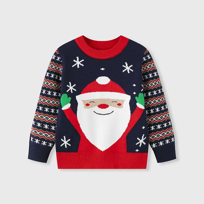

2025 new autumn and winter children's Christmas cartoon old man pullovers, boys' and girls' baby base knitted sweaters