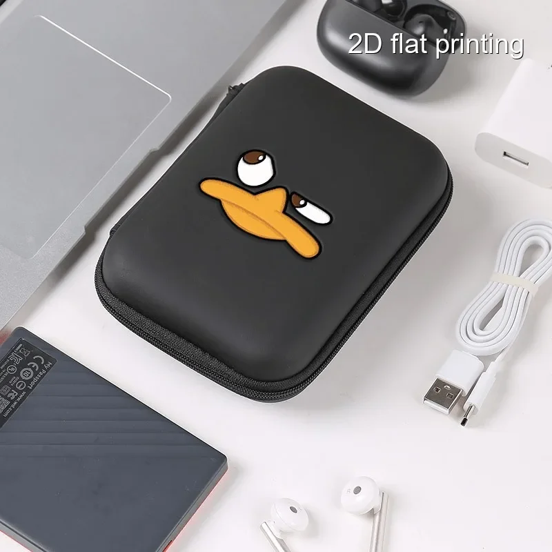 Duck Logo Print Portable Small Storage Case Zipper Carrying Pouch Bag Box for Earphone Headphone Date Cable Organizer