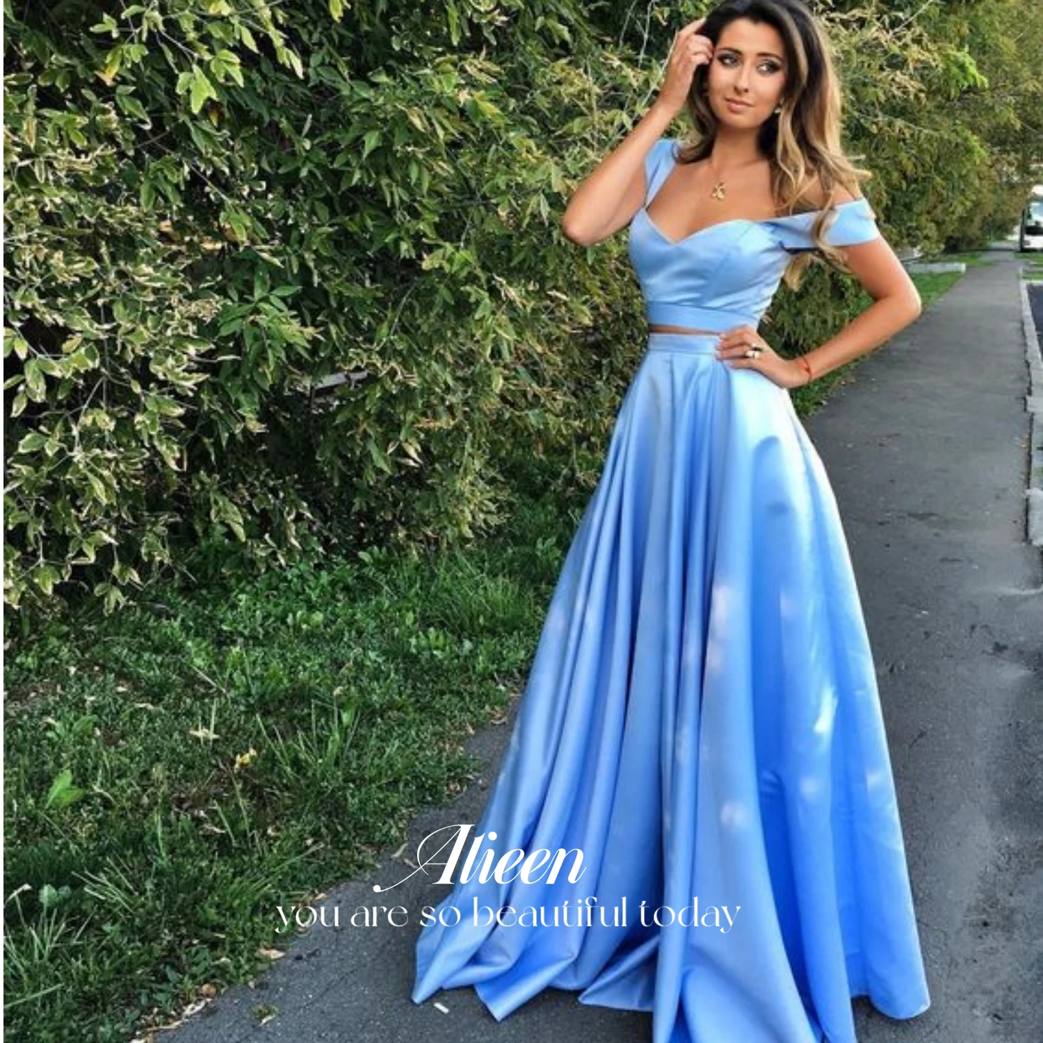 

Aileen Evening Dress Women's Elegant Dresses for Women Two Piece Set Guest Wedding Party Dress Es Line A Satin Ball Gowns Prom