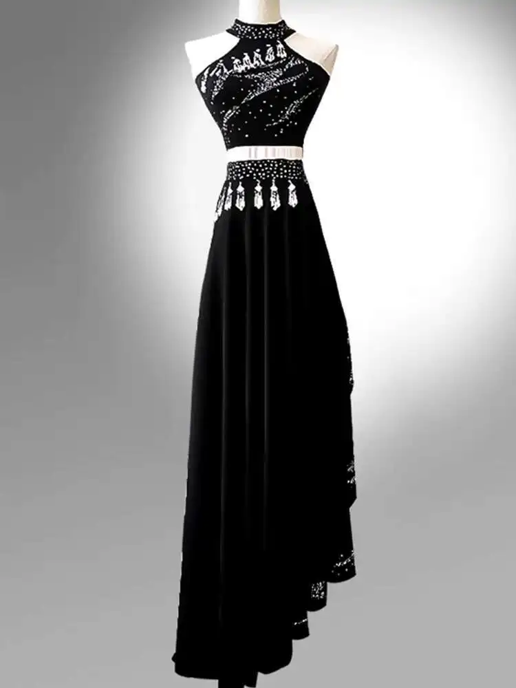 

The Dai Nationality Dance Clothing Modern Big Skirt Black Vent Practice Skirt Costume Art Exam Stage Chinese Costumes Kids